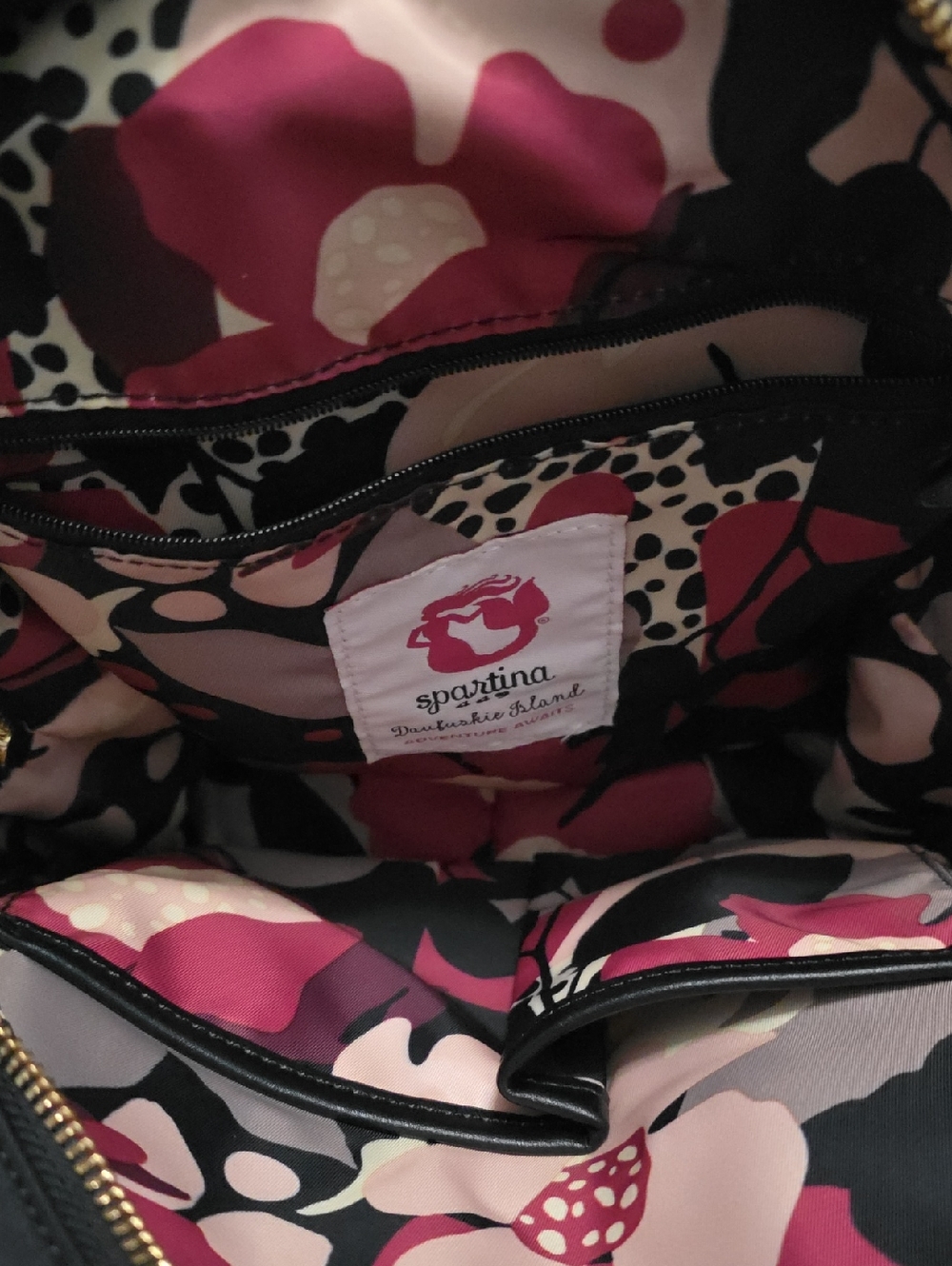 Spartina 449 Black Floral-Trim Mini Backpack - Picture 4 of 14